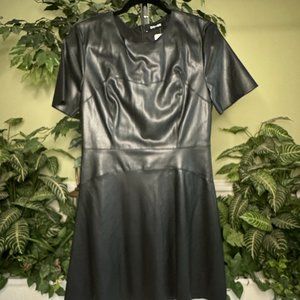 Black Faux Leather Short Sleeve Midi Dress